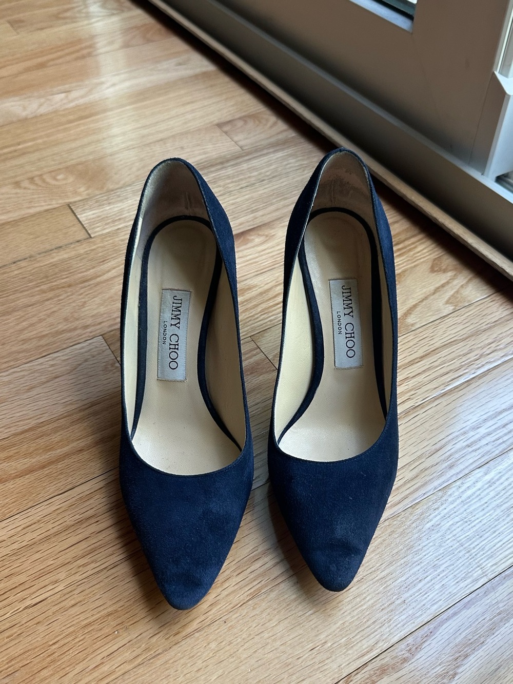 Jimmy Choo Navy Suede Pointed Pumps